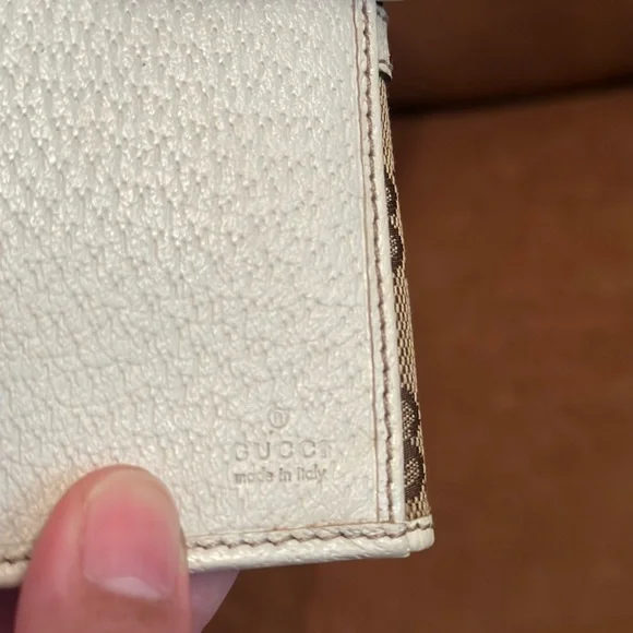 Gucci Ivory Leather/Canvas Monogram with Sherry Line Bifold Long Wallet - Picture 13 of 16